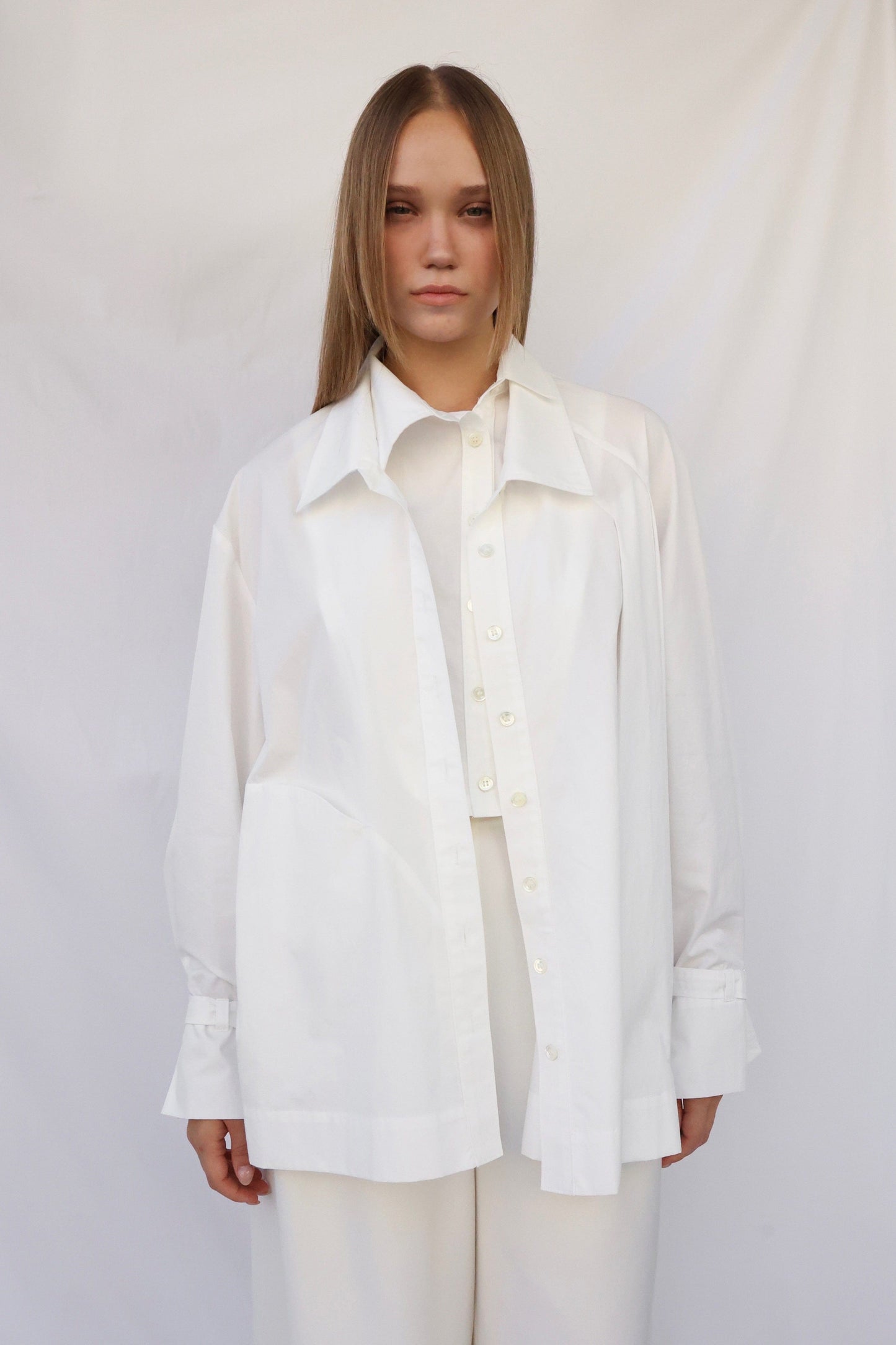 Double Collar Shirt - white-Julye Han-APOC STORE