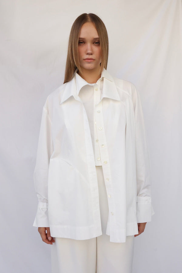 Double Collar Shirt - white-Julye Han-APOC STORE
