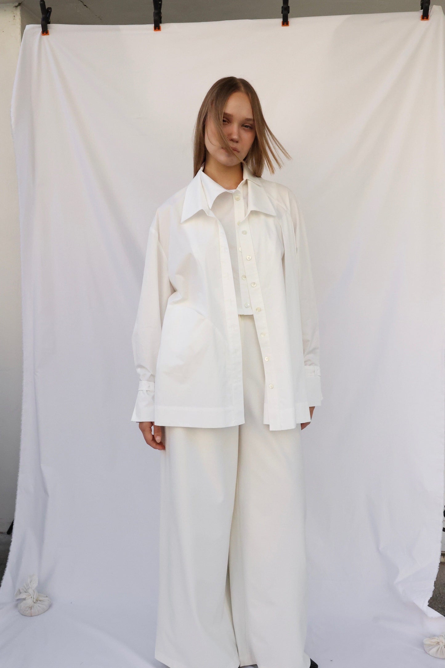 Double Collar Shirt - white-Julye Han-APOC STORE