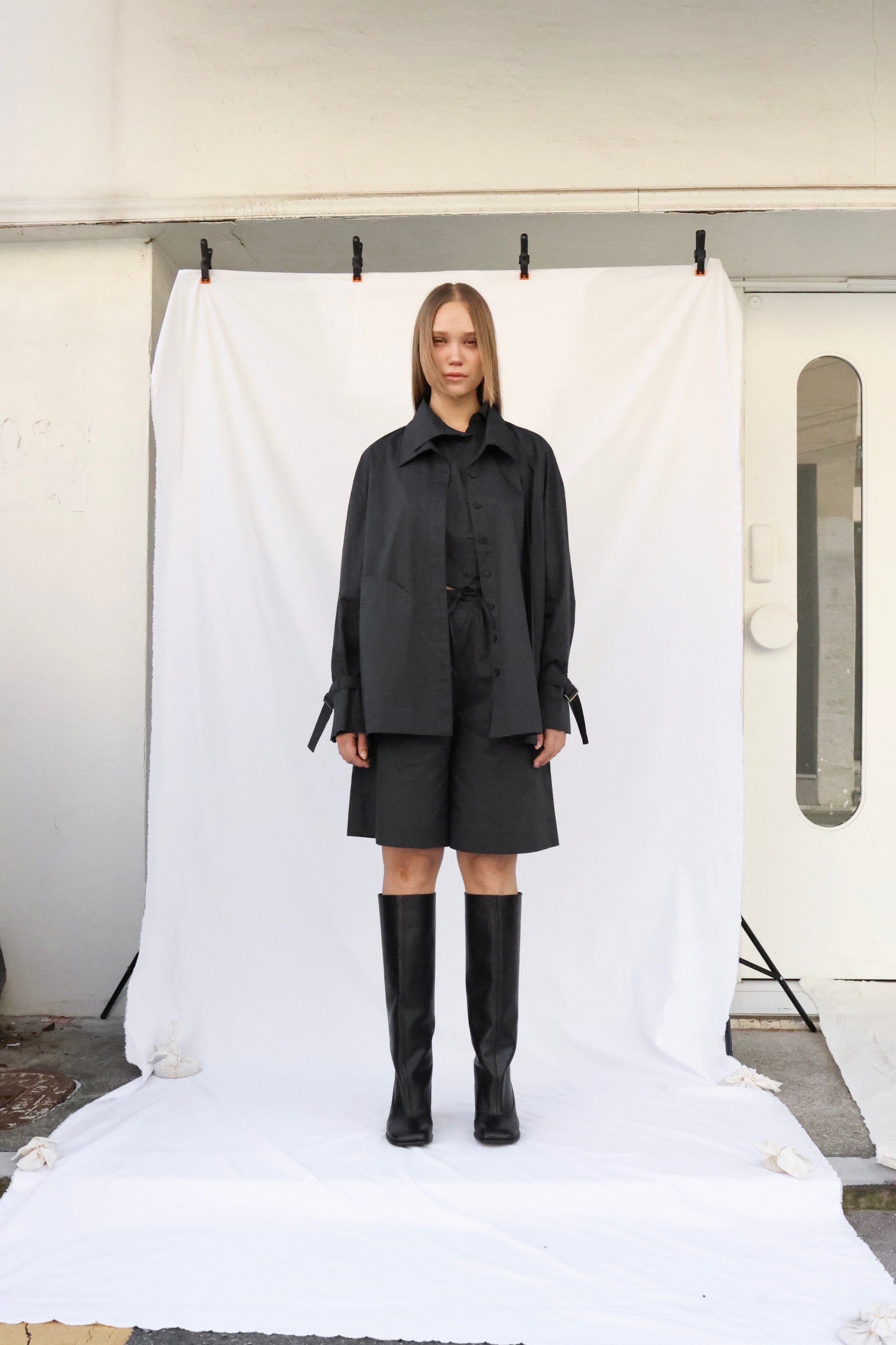 Double Collar Shirt - Charcoal-Julye Han-APOC STORE