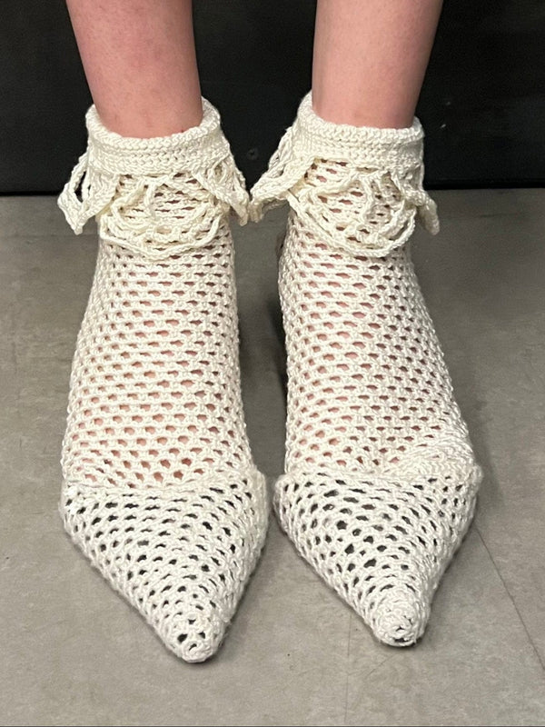Crochet Socks with Floral Element-Nastyamasha-APOC STORE