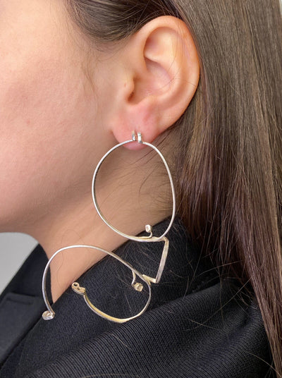 Single big silver glasses earring 2-Lou de Bètoly-APOC STORE