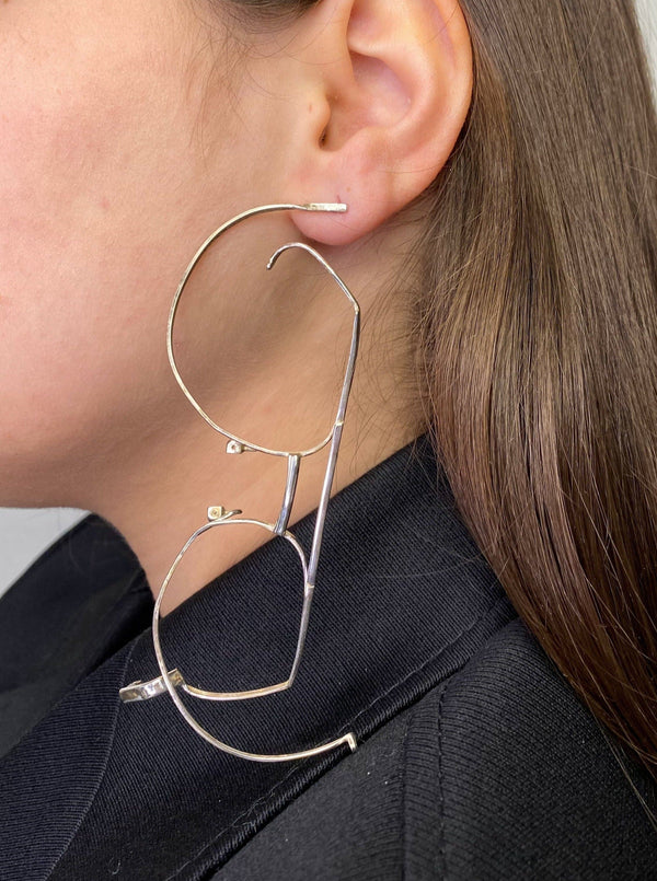 Single big silver glasses earring 4-Lou de Bètoly-APOC STORE