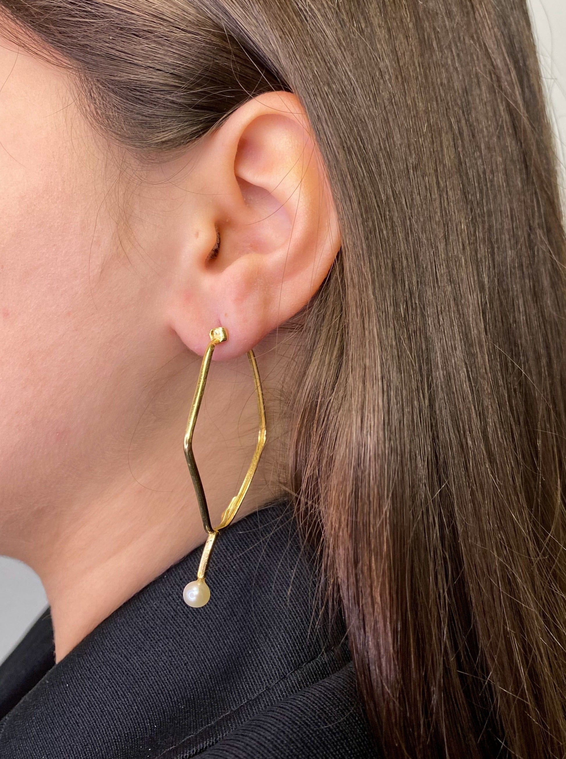 Pair of small gold pearl glasses earrings 3-Lou de Bètoly-APOC STORE