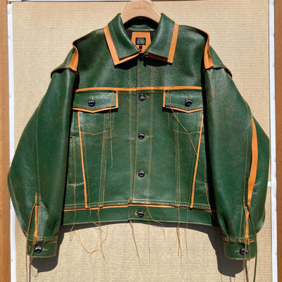 Green/Tan Leather Jacket:-Jetpack Hom(m)e-APOC STORE
