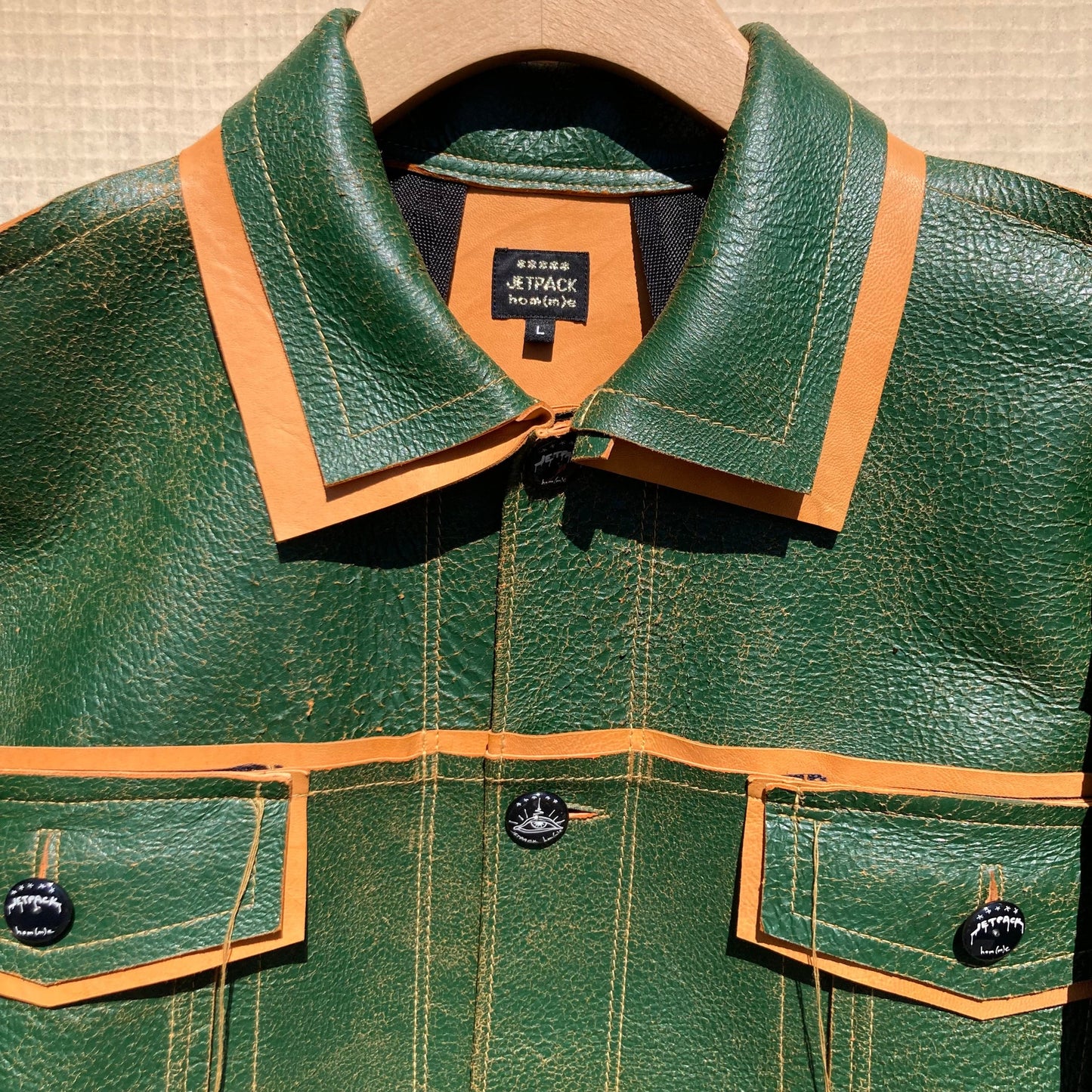 Green/Tan Leather Jacket:-Jetpack Hom(m)e-APOC STORE