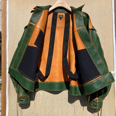 Green/Tan Leather Jacket:-Jetpack Hom(m)e-APOC STORE
