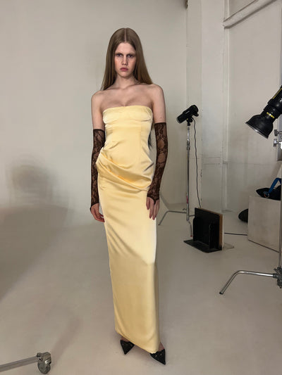 Draped top with floral cups butter yellow-Nastyamasha-APOC STORE