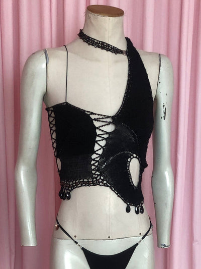 KNIT BLACK CHOKER TOP-Lou de Bètoly-APOC STORE