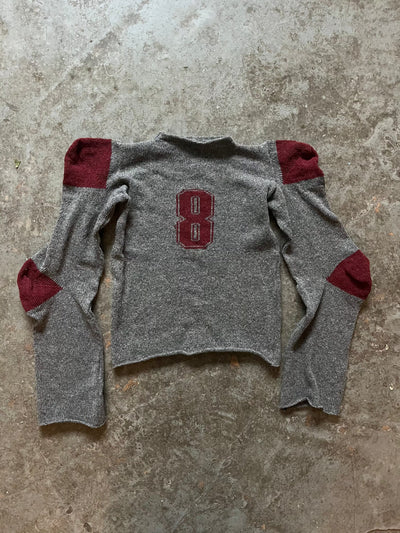 Football jersey wool knit jumper grey/red-Lilies of the Valley-APOC STORE