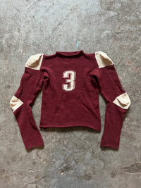 Football jersey wool knit jumper red/cream-Lilies of the Valley-APOC STORE