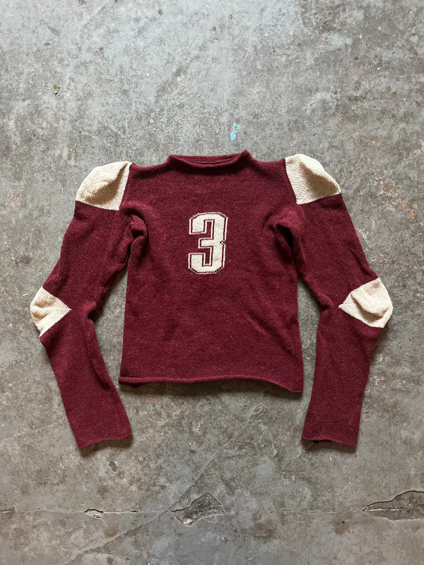 Football jersey wool knit jumper red/cream-Lilies of the Valley-APOC STORE