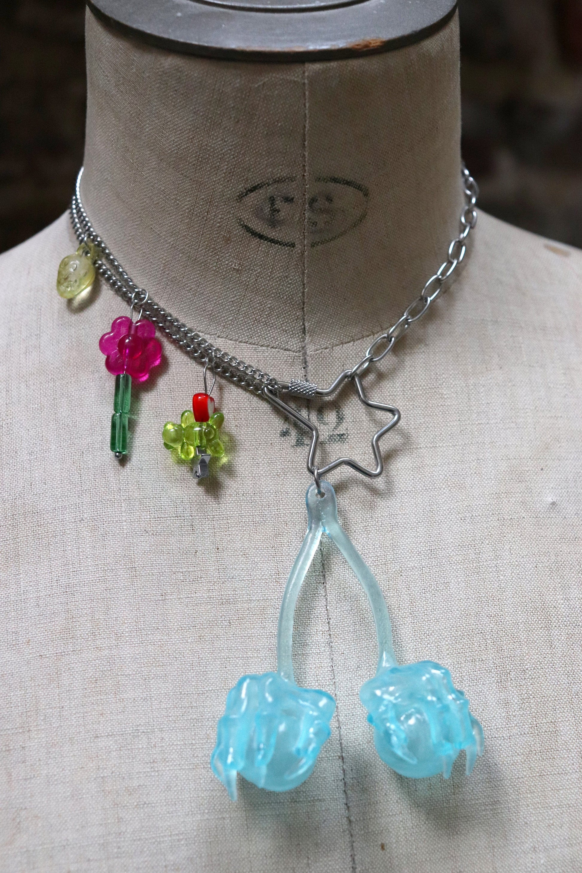 Baby Blue Cherry Necklace #1-Naomi Gilon-APOC STORE