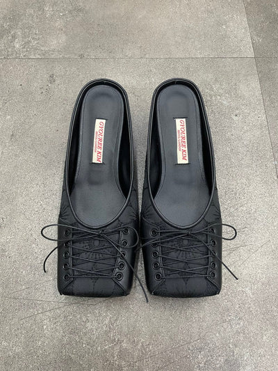SQUARE LACE MULE BLACK 4CM-Gyouree Kim-APOC STORE