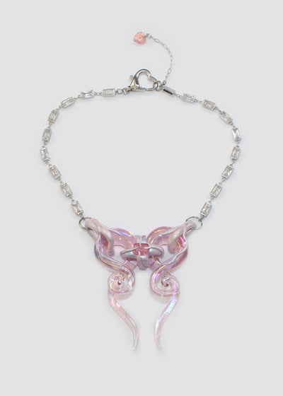 Iridescent Pink Bow Necklace-Emma Pryde-APOC STORE