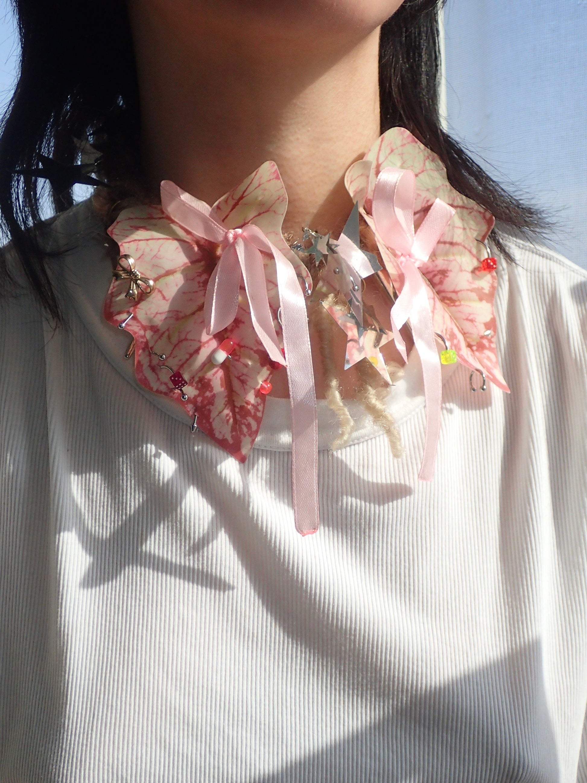 pink leaf handmade necklace-Strangefruit-APOC STORE