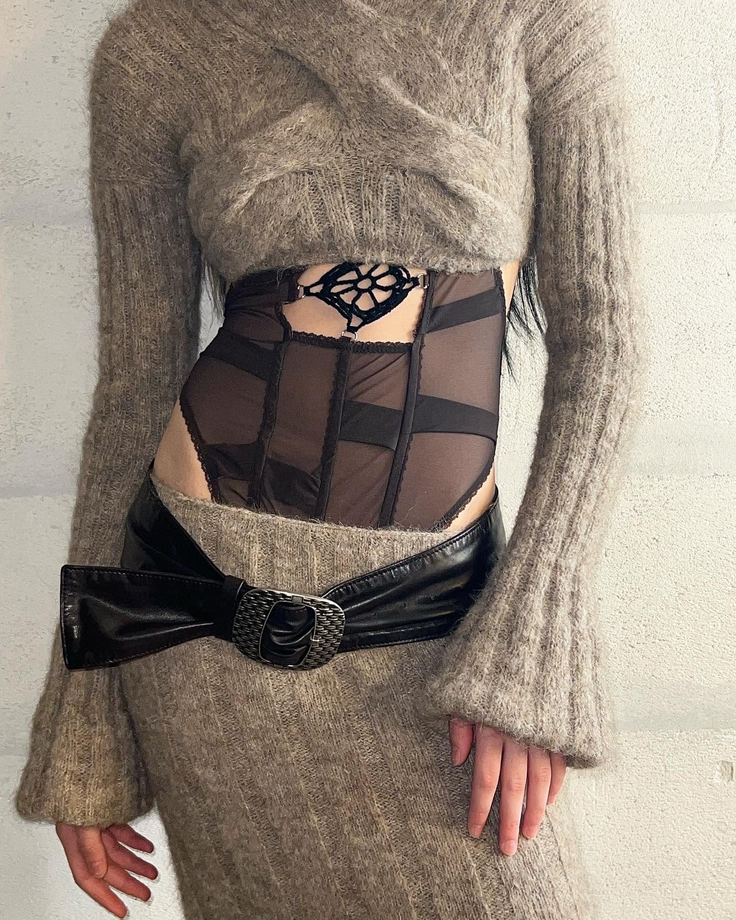 Mesh Bodysuit with crochet detail black-Nastyamasha-APOC STORE