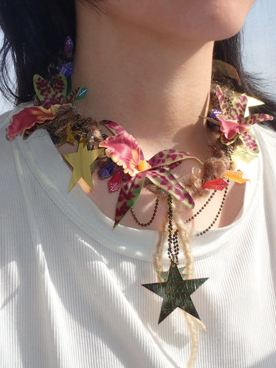 mini purple orchids handmade necklace-Strangefruit-APOC STORE