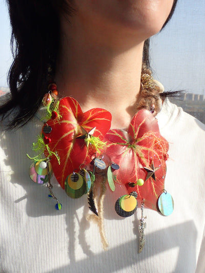 red leaf handmade necklace-Strangefruit-APOC STORE