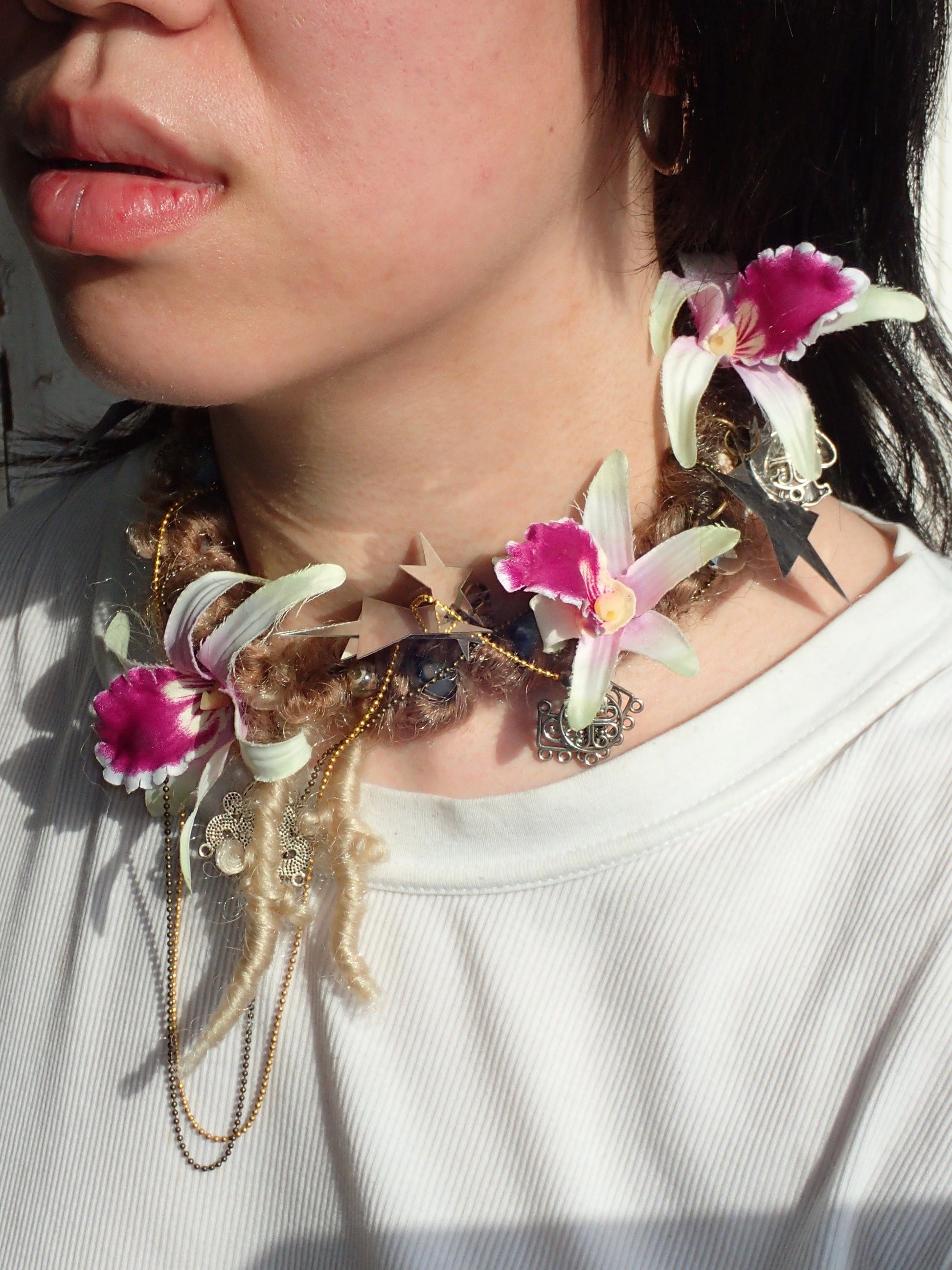 mini pink orchids handmade necklace-Strangefruit-APOC STORE