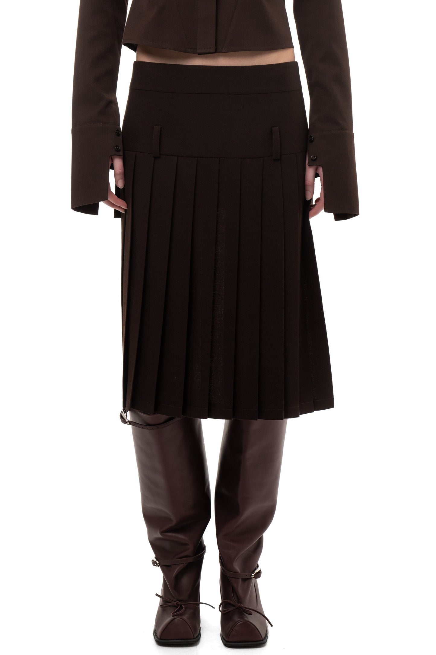 PLEATED MIDI/MINI SKIRT BROWN-Urte Kat-APOC STORE