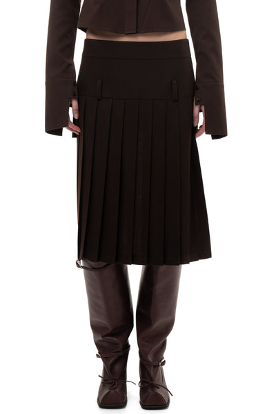 PLEATED MIDI/MINI SKIRT BROWN-Urte Kat-APOC STORE