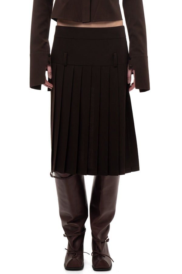 PLEATED MIDI/MINI SKIRT BROWN-Urte Kat-APOC STORE
