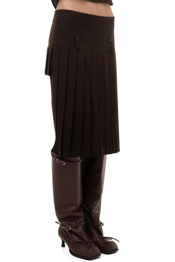 PLEATED MIDI/MINI SKIRT BROWN-Urte Kat-APOC STORE