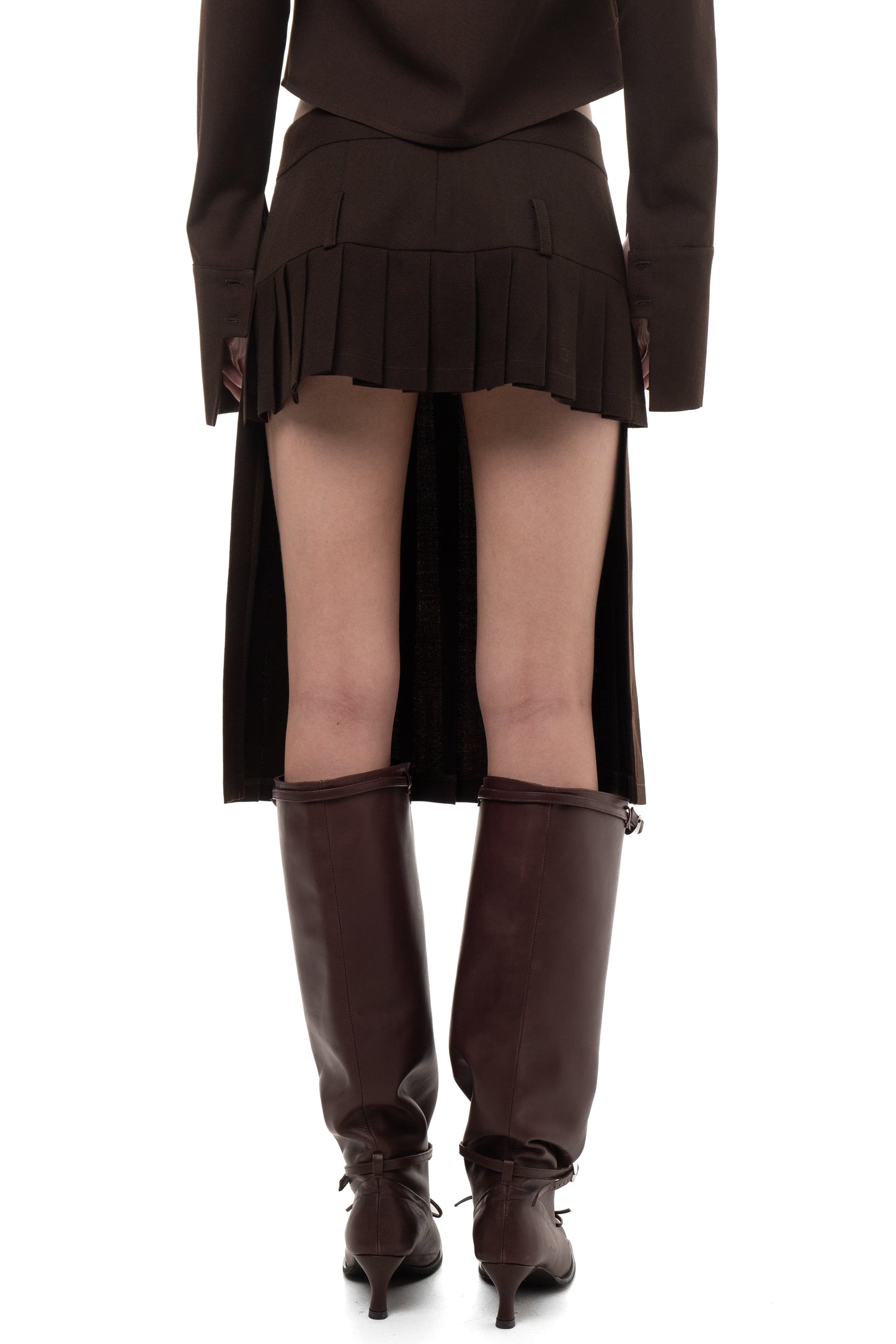 PLEATED MIDI/MINI SKIRT BROWN-Urte Kat-APOC STORE