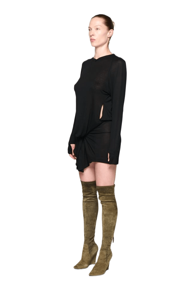 Kangaroo Pocket Long Sleeve Dress - Black-Karlaidlaw-APOC STORE