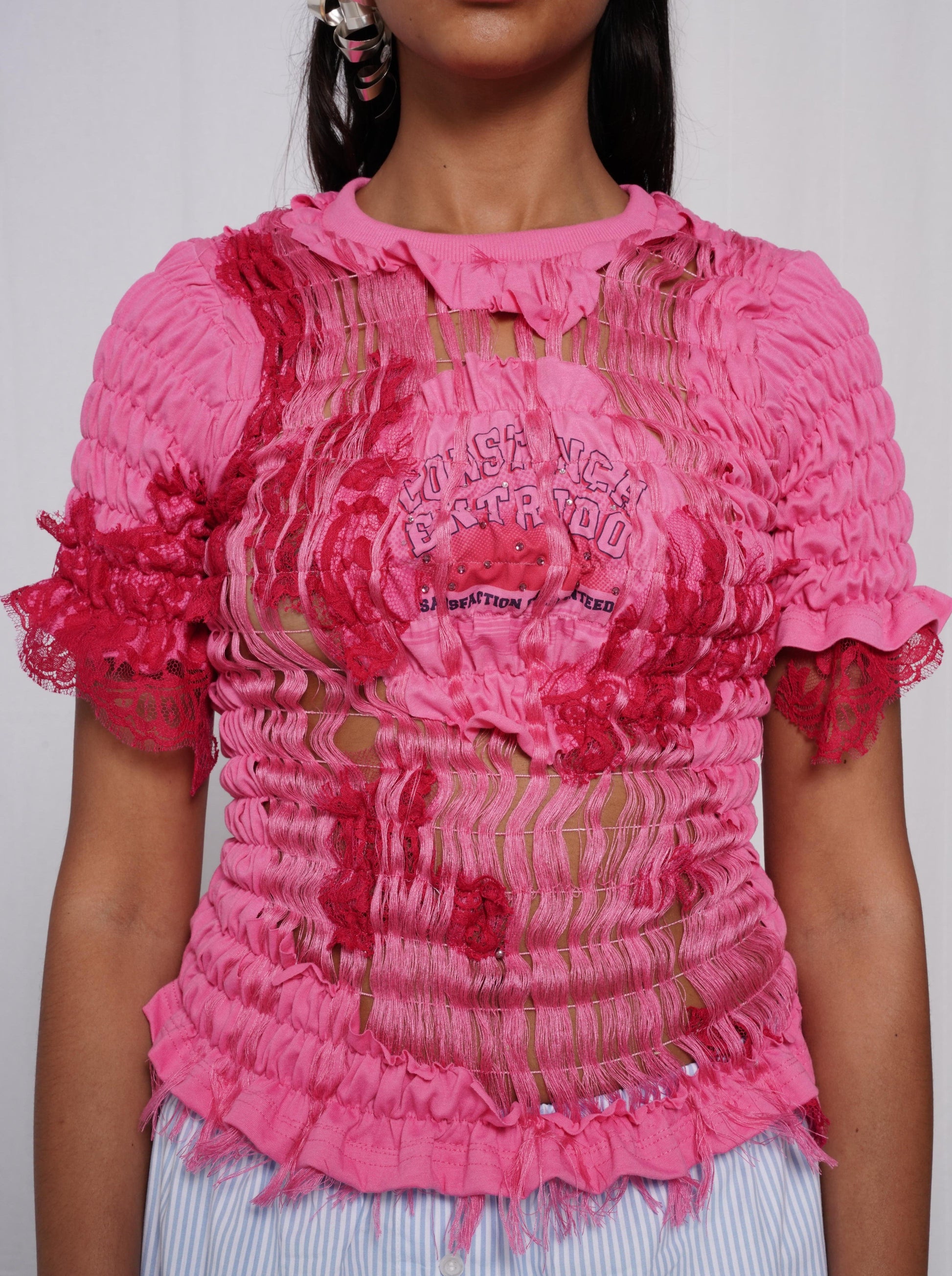 Unwoven Deconstructed T-shirt Pink-Constanca Entrudo-APOC STORE