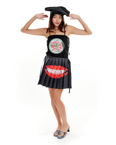 Happy Wink Salad on Black Spaghetti Tank-Leeann Huang-APOC STORE