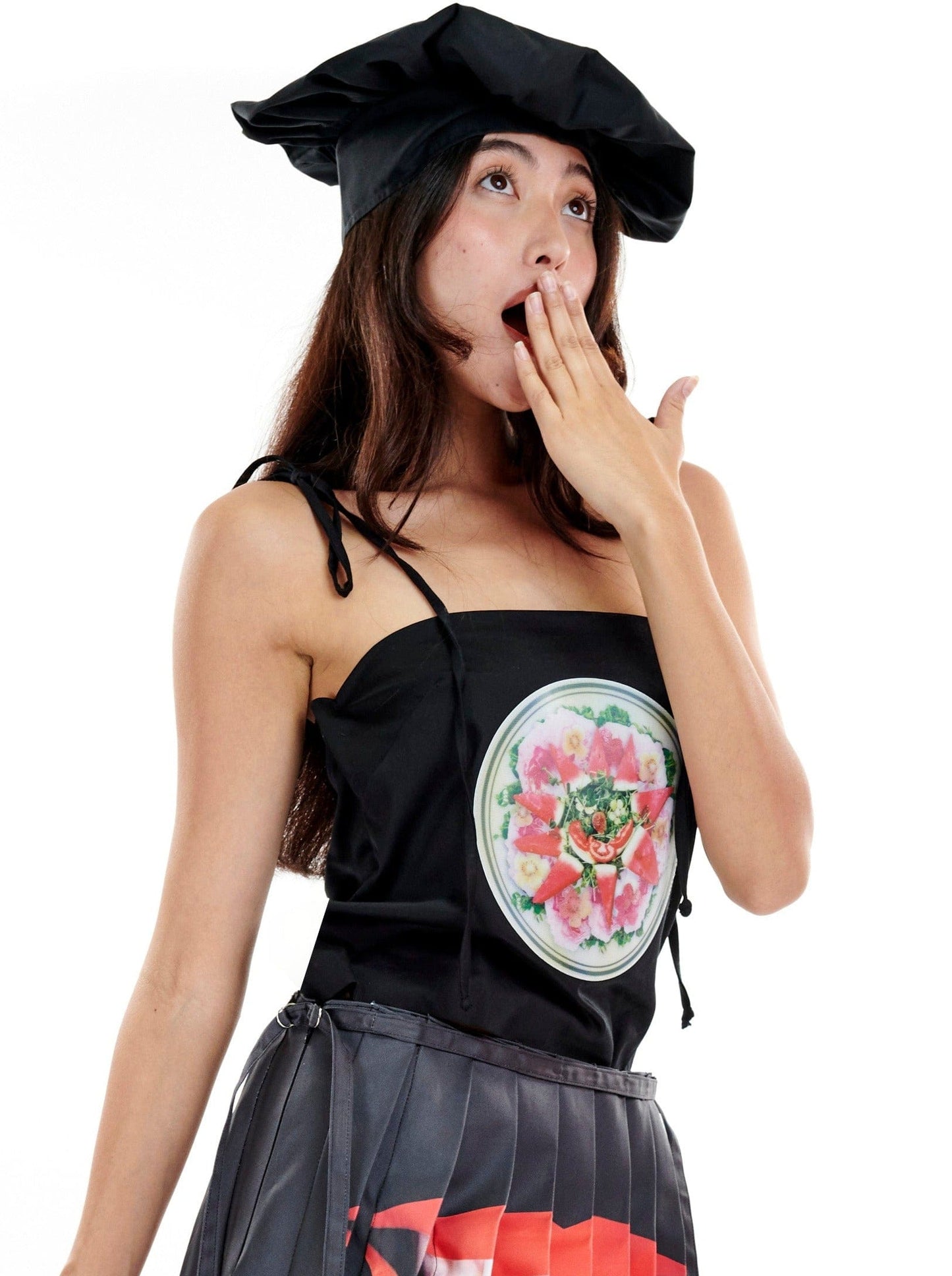 Happy Wink Salad on Black Spaghetti Tank-Leeann Huang-APOC STORE