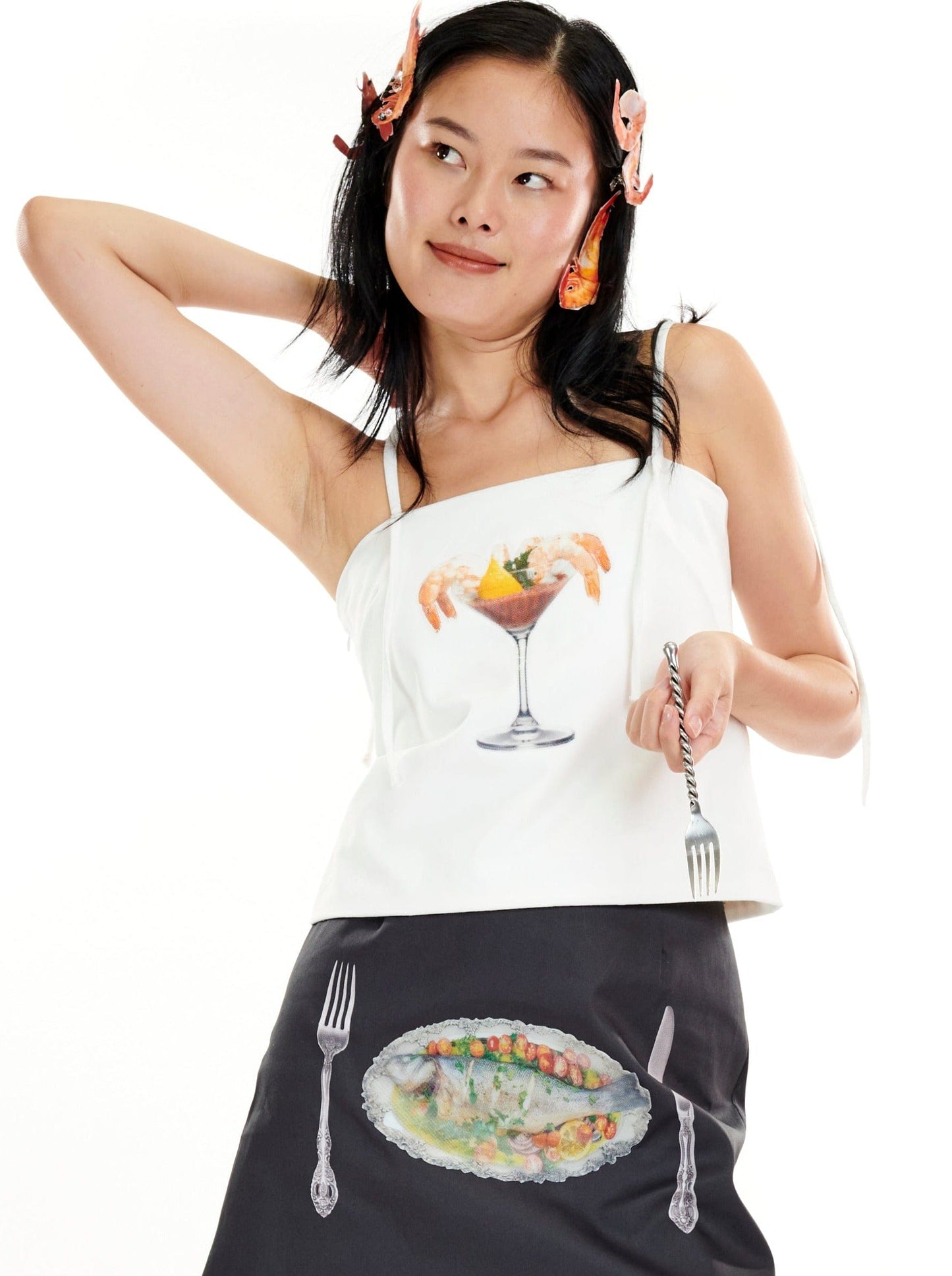 Shrimp Cocktail on White Spaghetti Tank-Leeann Huang-APOC STORE