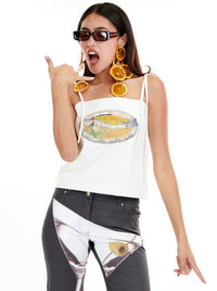 Fish Plate on White Spaghetti Tank-Leeann Huang-APOC STORE