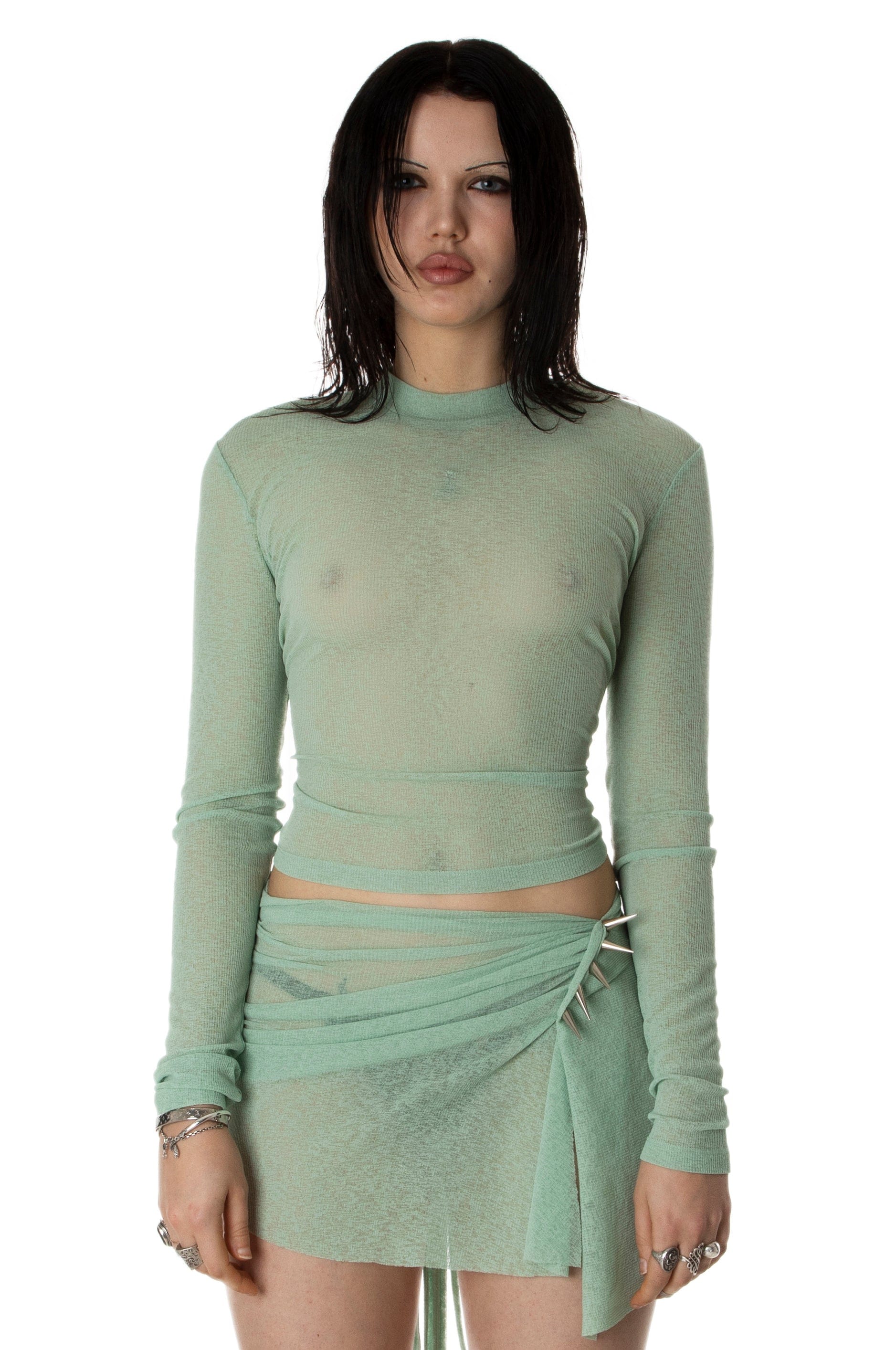 MESH KNOT REVERSIBLE TEE GREEN-Nibgnus-APOC STORE