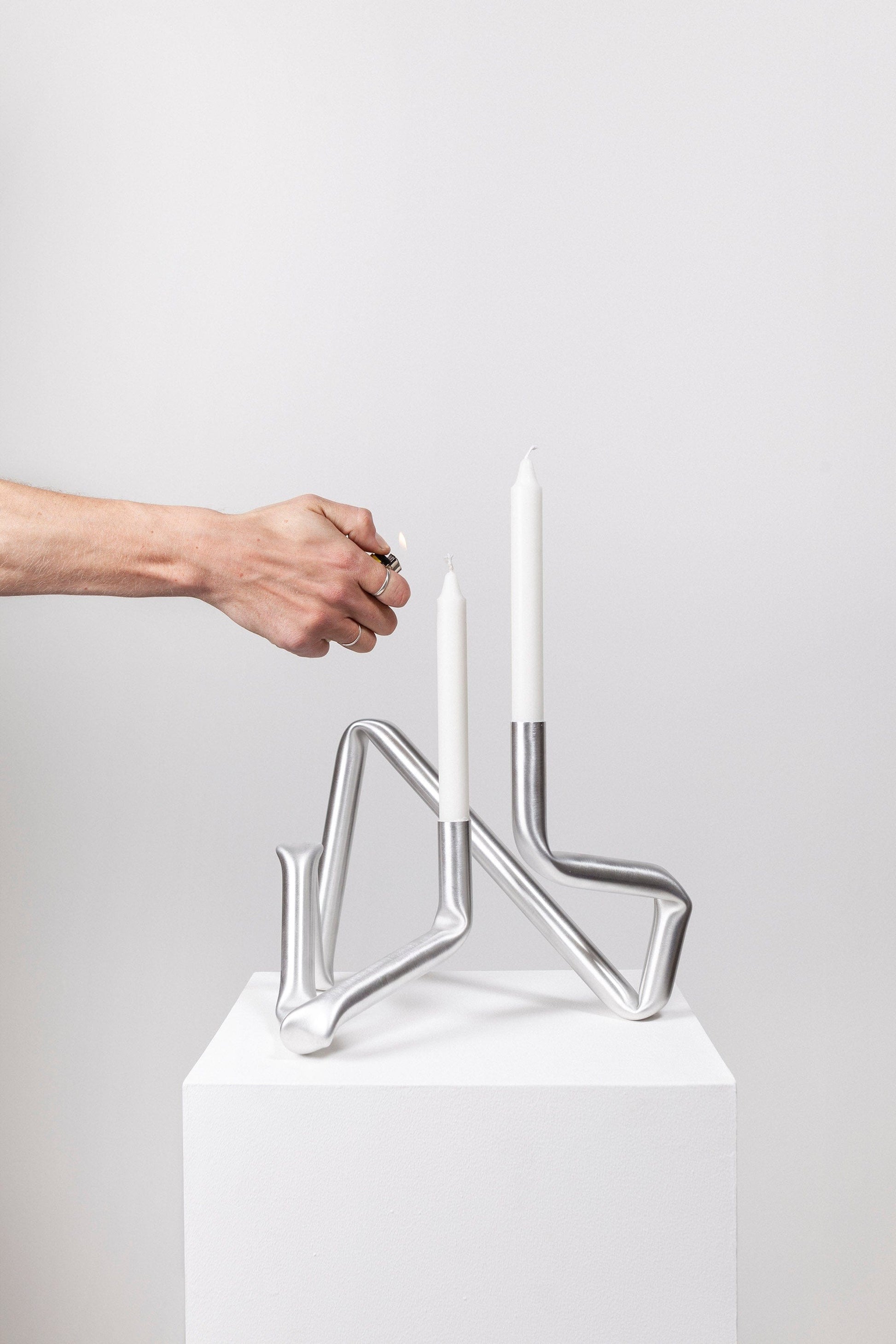 Bucatini candle holder (brushed aluminium)-(a.o.t)-APOC STORE