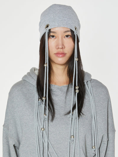 EYELET STRING BEANIE GREY-Nibgnus-APOC STORE