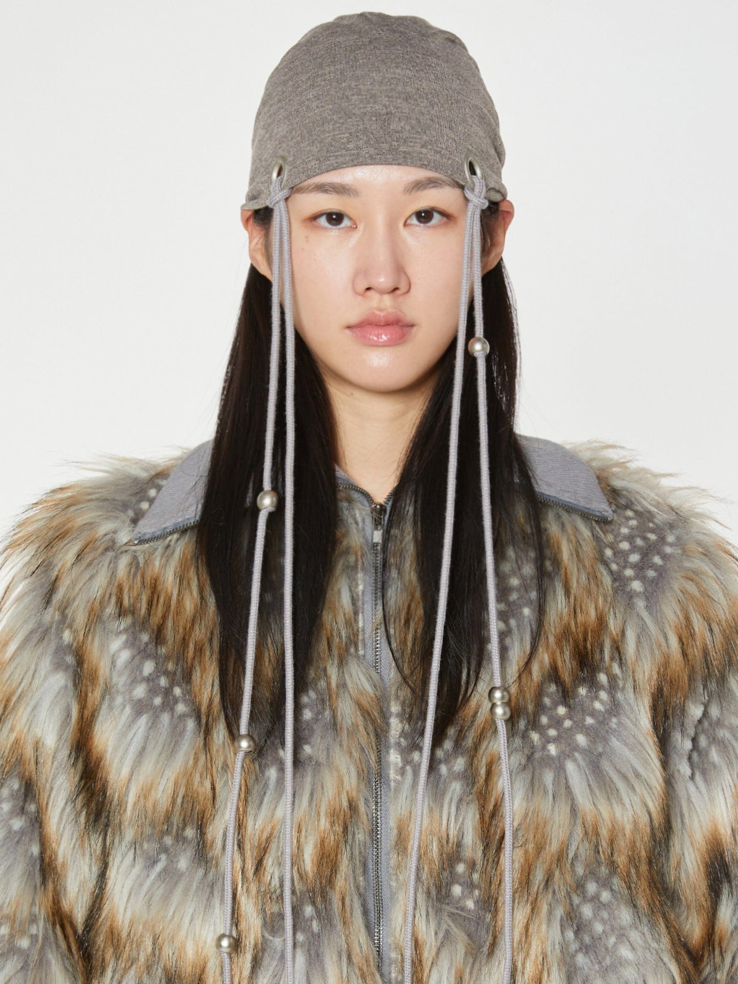 EYELET STRING BEANIE BROWN-Nibgnus-APOC STORE