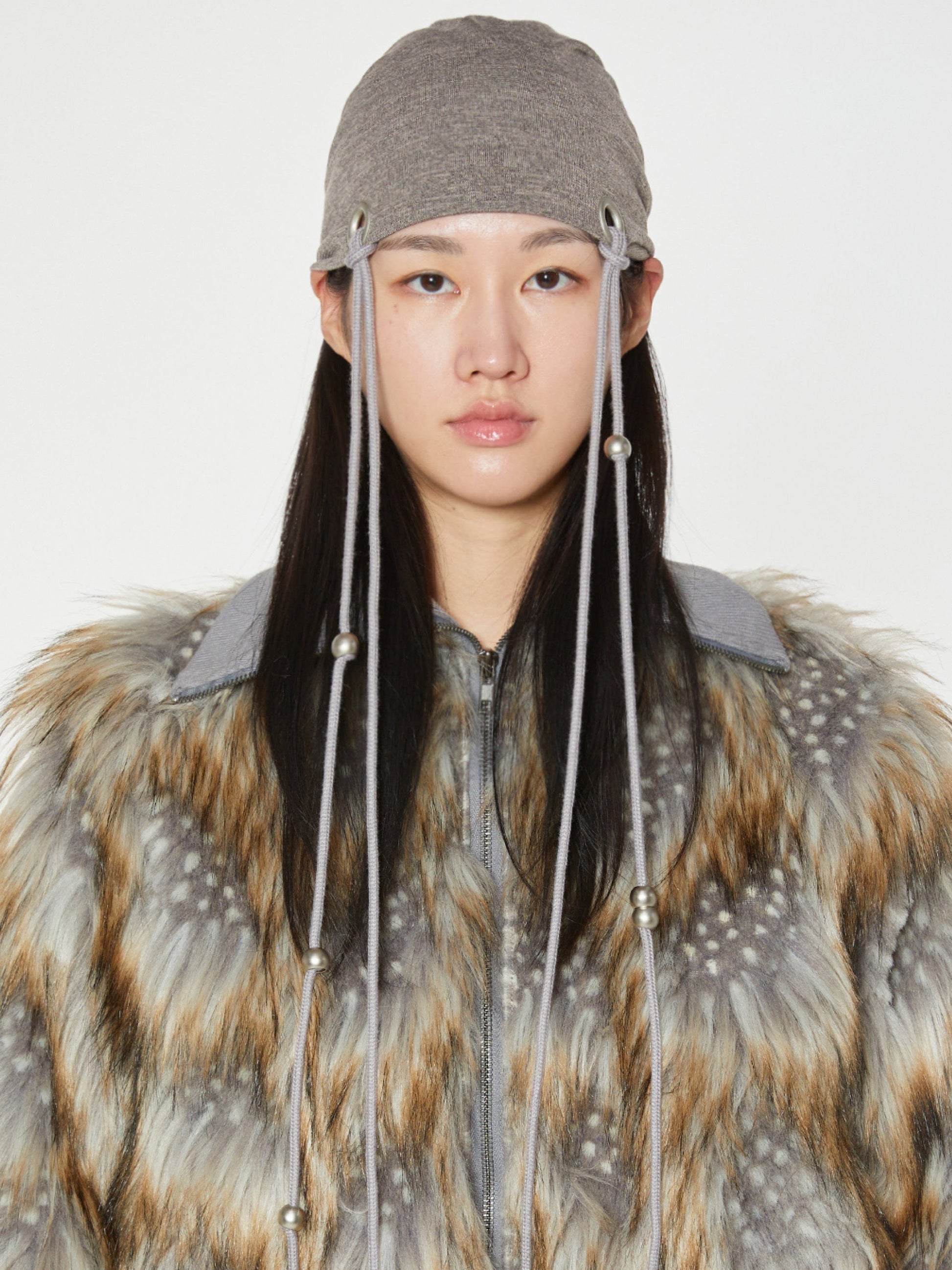 EYELET STRING BEANIE BROWN-Nibgnus-APOC STORE