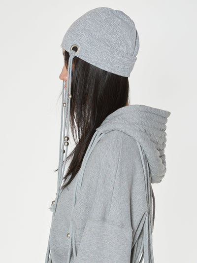 EYELET STRING BEANIE GREY-Nibgnus-APOC STORE