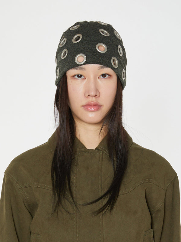 EYELET BEANIE KHAKI-Nibgnus-APOC STORE