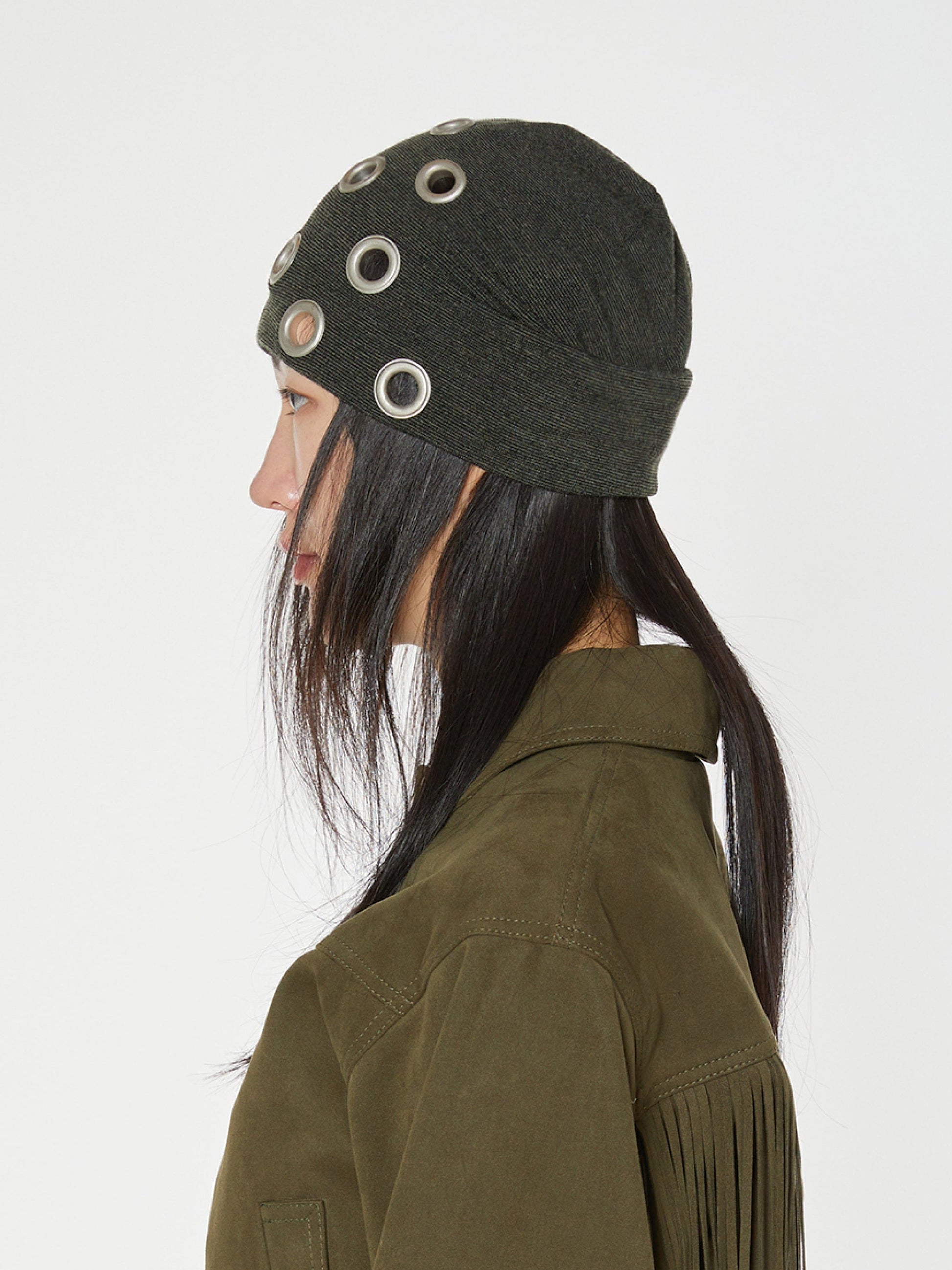 EYELET BEANIE KHAKI-Nibgnus-APOC STORE