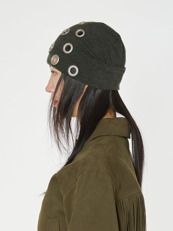 EYELET BEANIE KHAKI-Nibgnus-APOC STORE