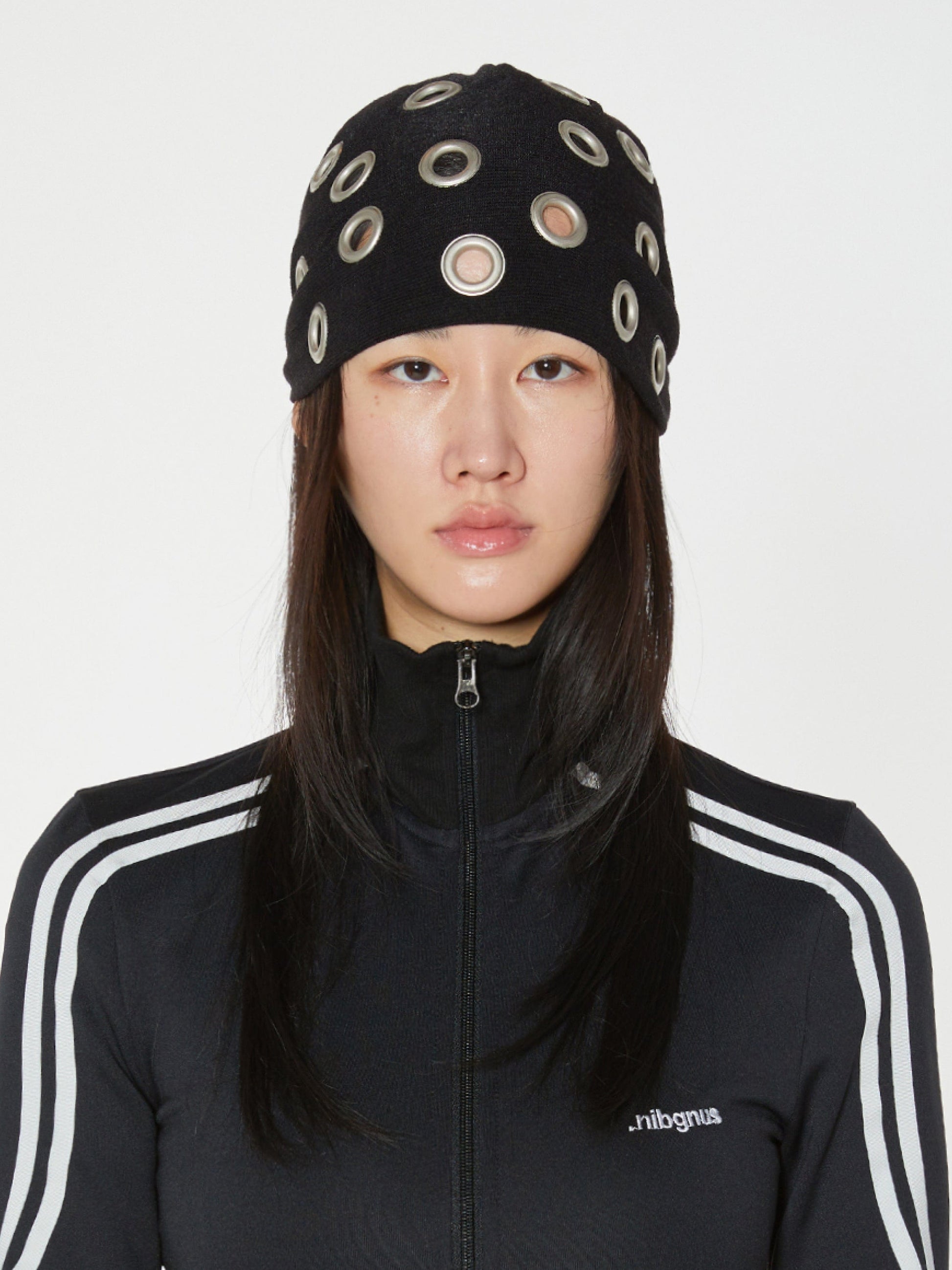 EYELET BEANIE BLACK-Nibgnus-APOC STORE