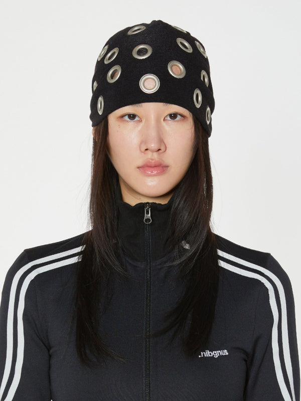 EYELET BEANIE BLACK-Nibgnus-APOC STORE