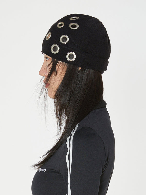 EYELET BEANIE BLACK-Nibgnus-APOC STORE