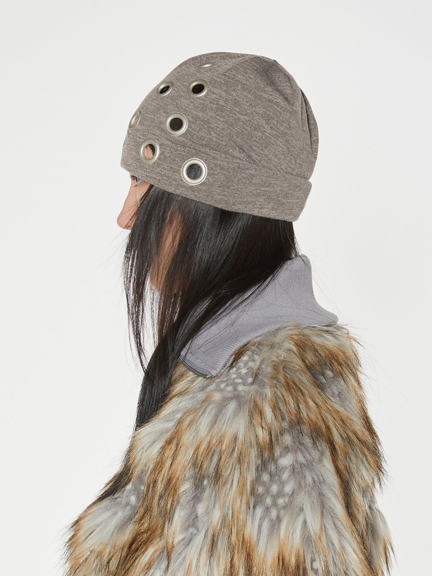 EYELET BEANIE BROWN-Nibgnus-APOC STORE
