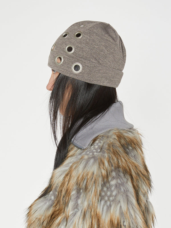 EYELET BEANIE BROWN-Nibgnus-APOC STORE