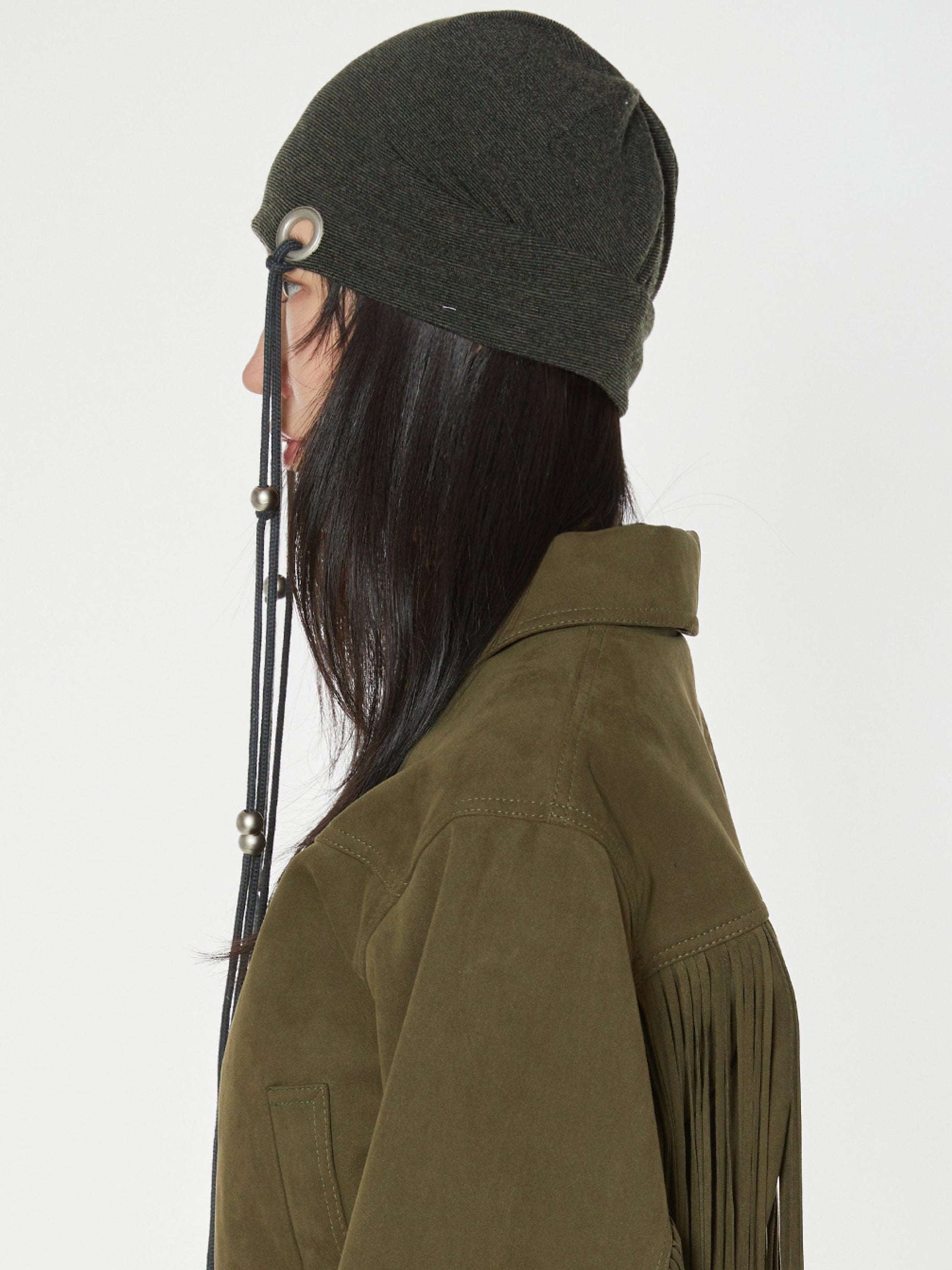 EYELET STRING BEANIE KHAKI-Nibgnus-APOC STORE